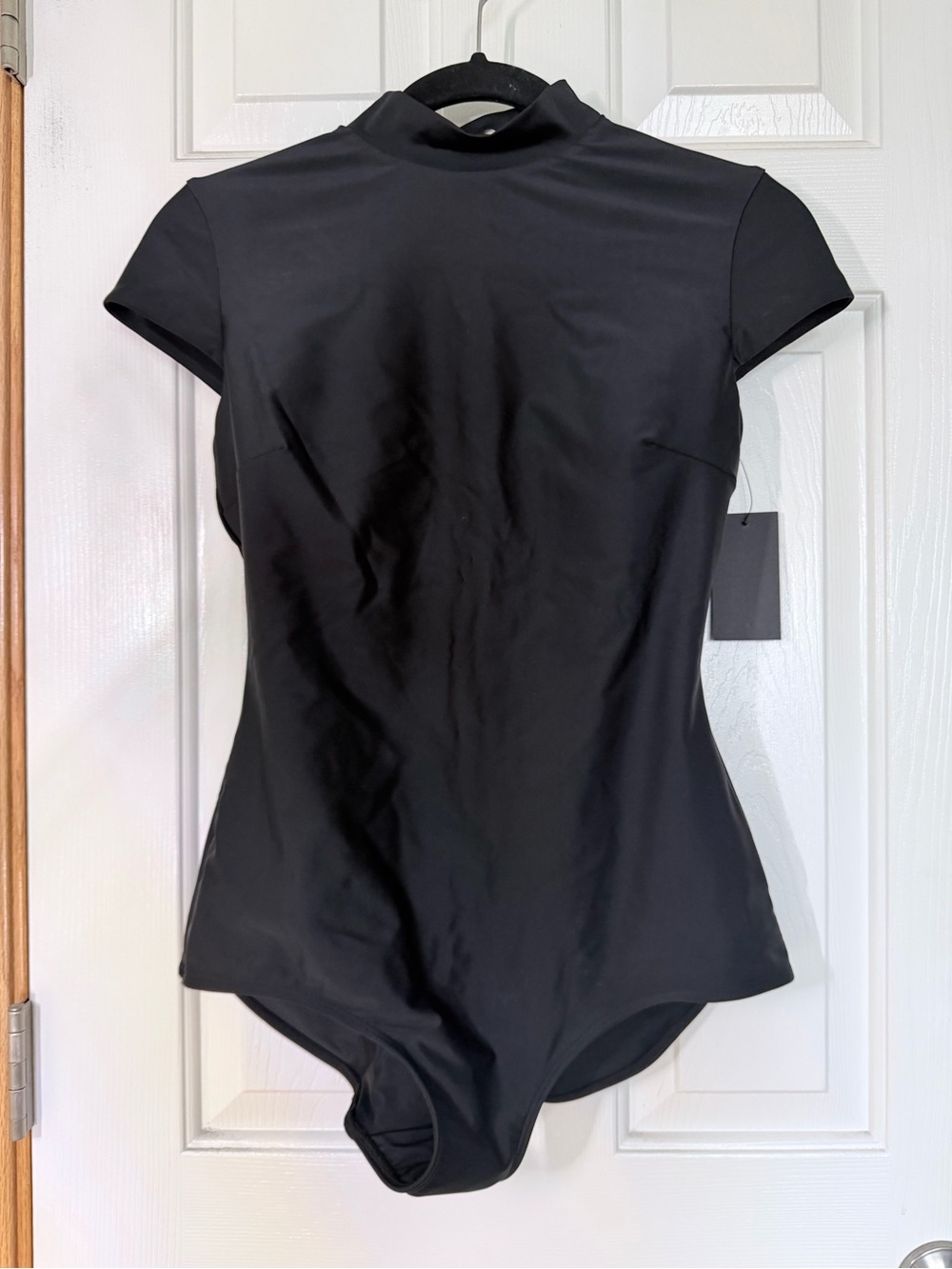 Black Short-Sleeve High-Neck One-Piece Swimsuit